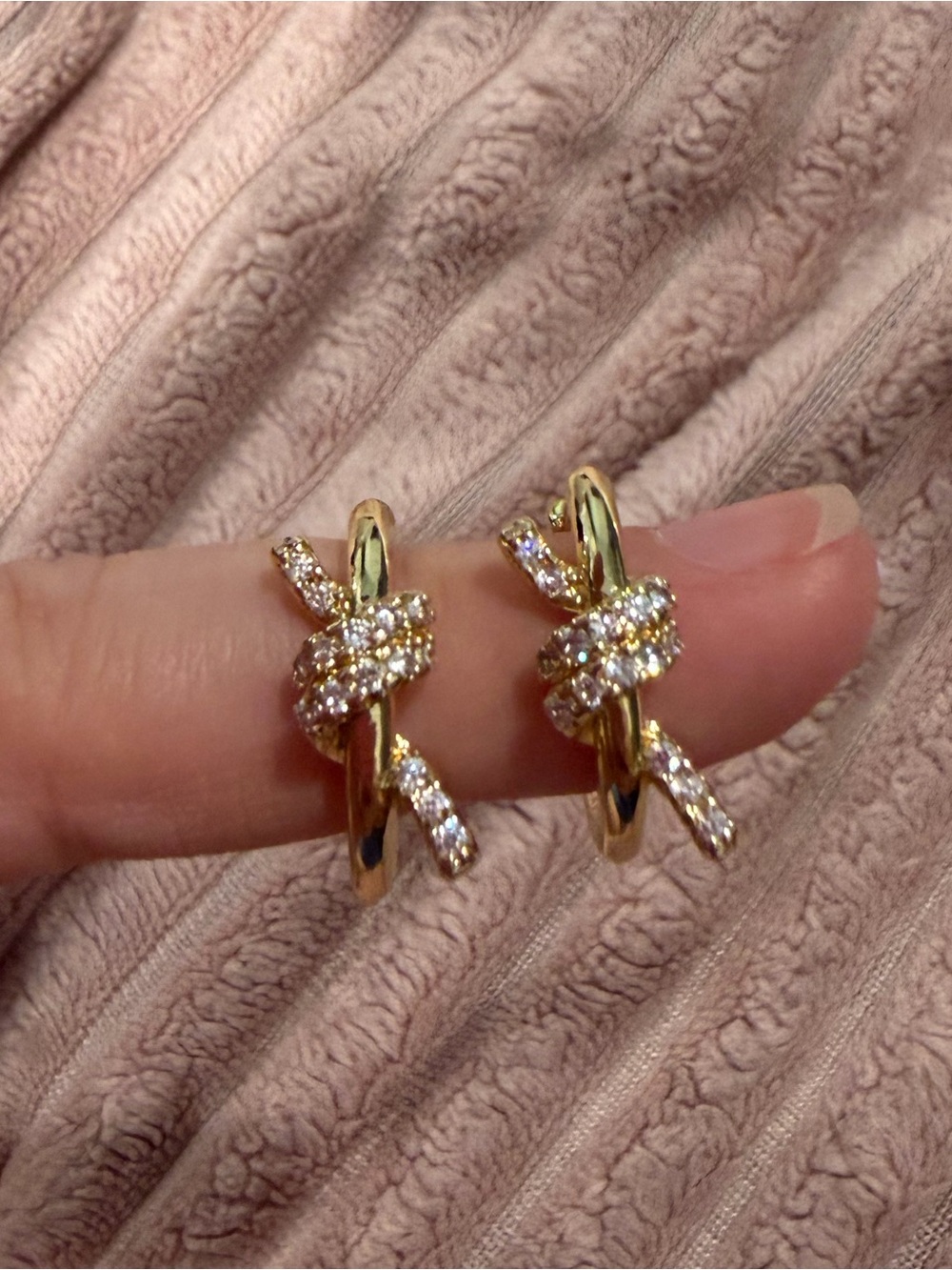 Nordstrom Gold Knot Hoop Earrings with Clear Crystals